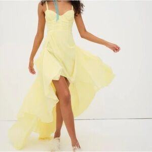 1506. For Love & Lemons net June  Yellow Tiered Maxi Dress Size S